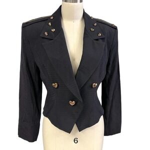 Blossom Rosen navy blue nautical blazer  brass heart buttons Size 6